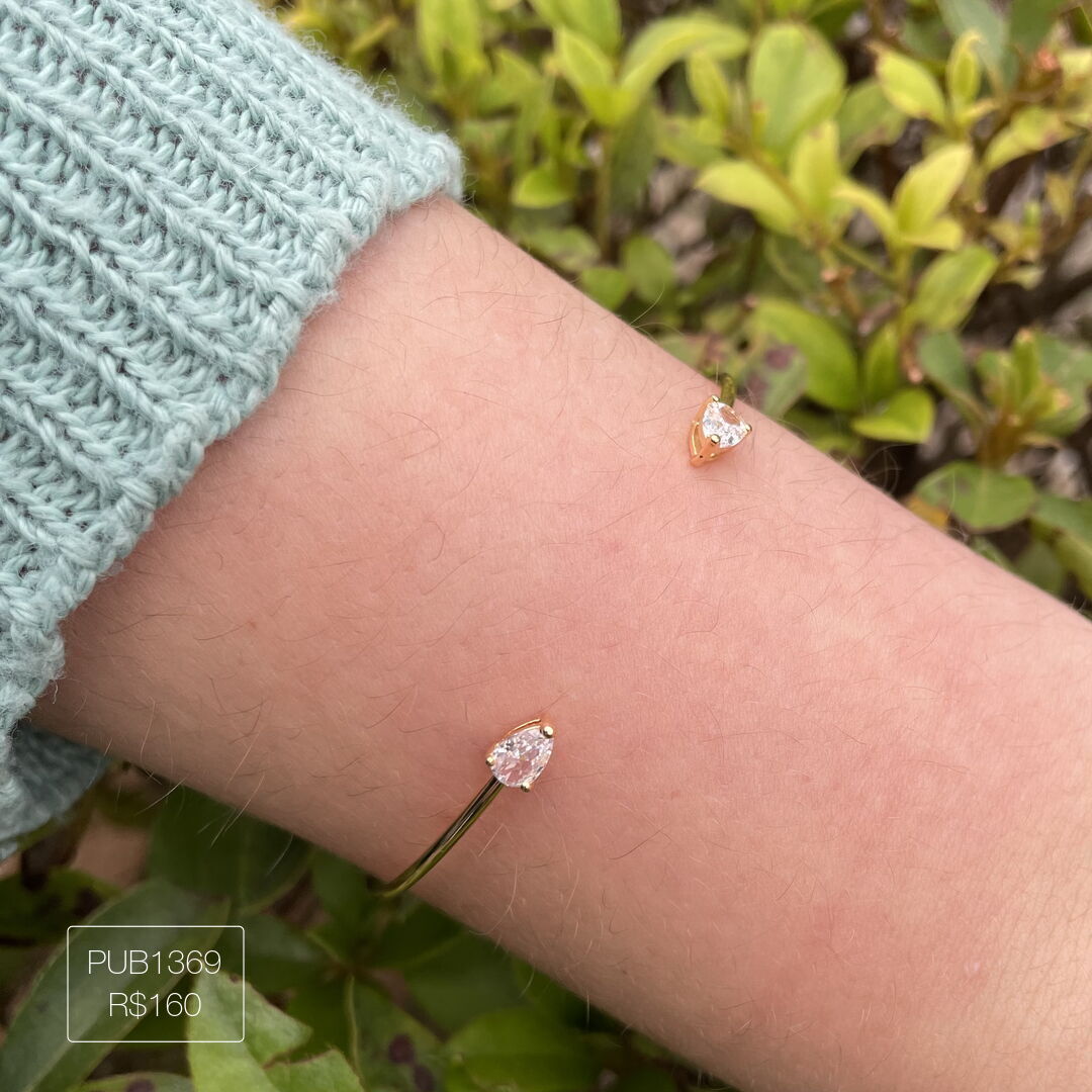 Bracelete Aberto c/ 2 Gotas de Zircônia Cristal Dourado